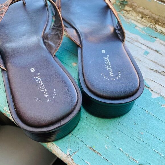 Matisse Leather Upper Animal Print Embellished Slip On Sandal Brown Size 6 - Picture 5 of 7